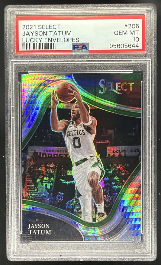 2021 Panini Select Jayson Tatum #206 Lucky Envelopes Prizms /8 Courtside PSA 10