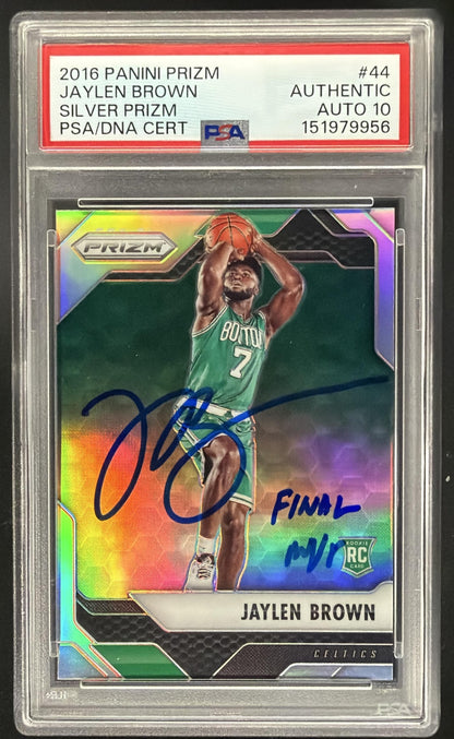 2016-17 Prizm Jaylen Brown Silver Rookie IP Auto Inscription Finals Mvp PSA Auto 10