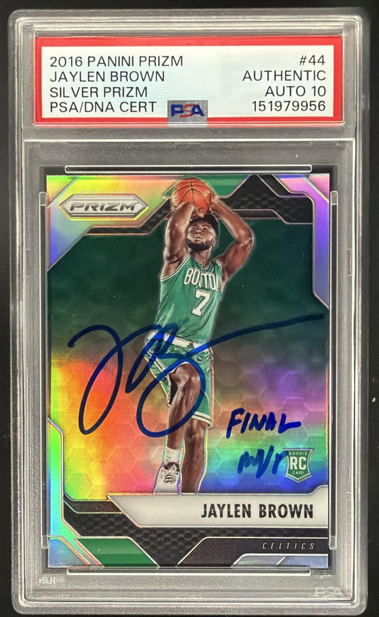2016-17 Prizm Jaylen Brown Silver Rookie IP Auto Inscription Finals Mvp PSA Auto 10