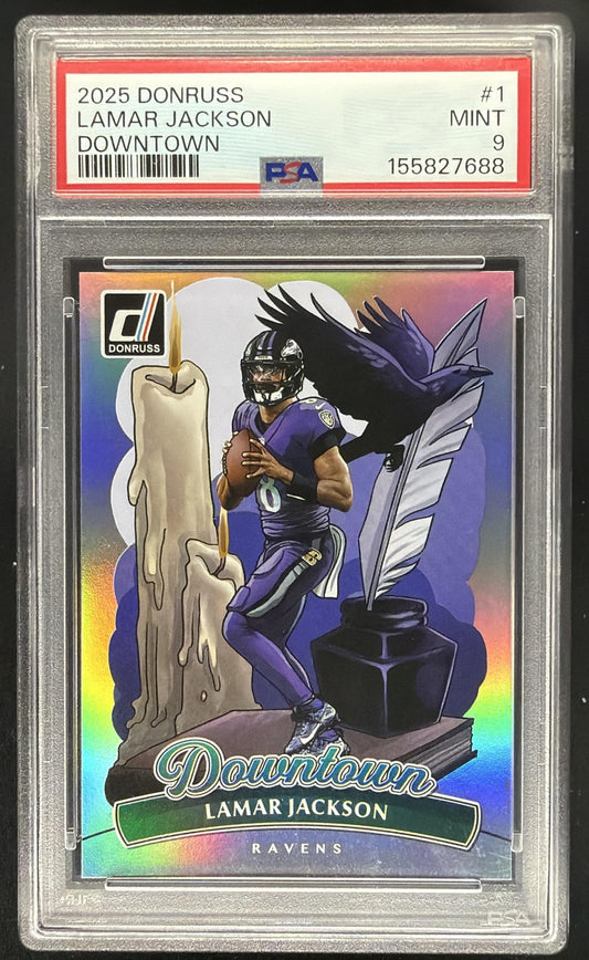 2025 Panini Donruss Lamar Jackson #1 Downtown SP PSA 9