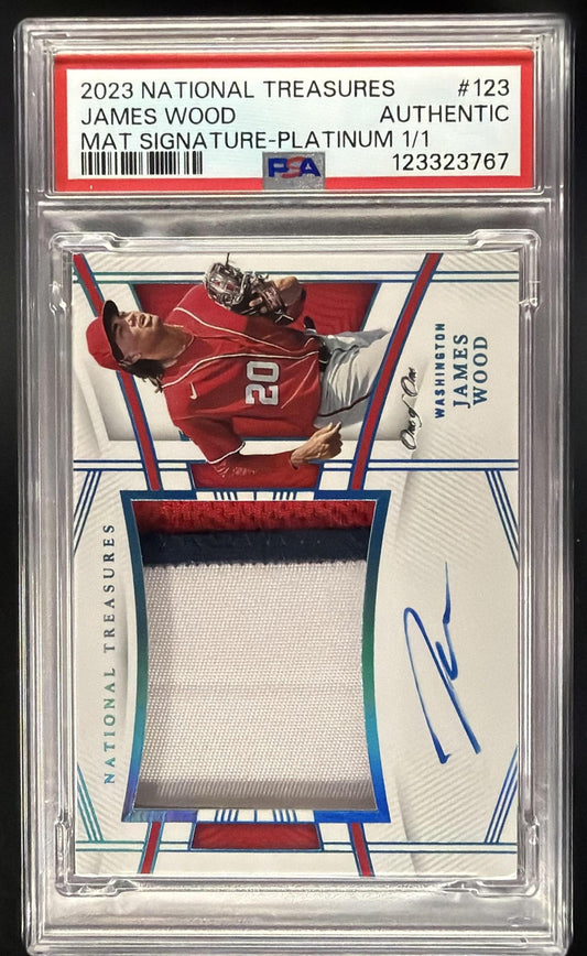 2023 Panini National Treasures James Wood #123 Rookie Patch Auto 1/1 PSA
