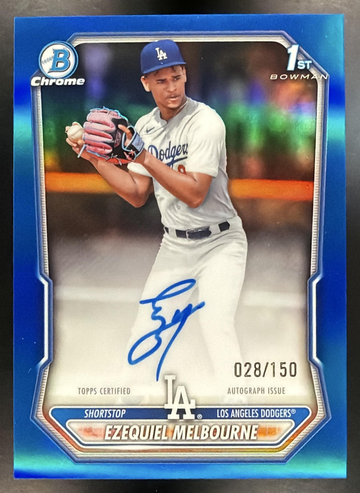 2026 Bowman Chrome Ezequiel Melbourne #CPA-EM Auto Blue Refractor 28/150 1st Prospect