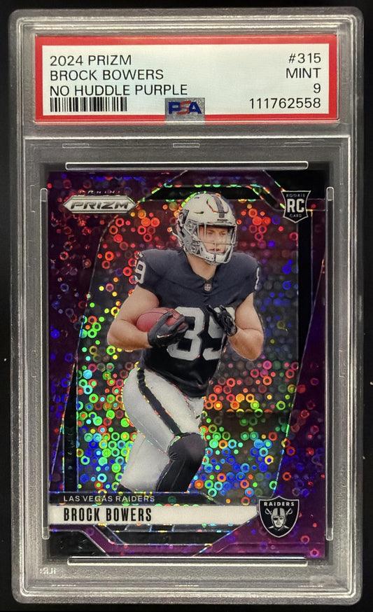 2024 Panini Prizm Brock Bowers #315 Purple No Huddle 2/49 RC PSA 9
