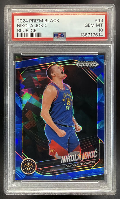 2024-25 Panini Prizm Black Nikola Jokic #43 Blue Ice Prizms 39/125 PSA 10