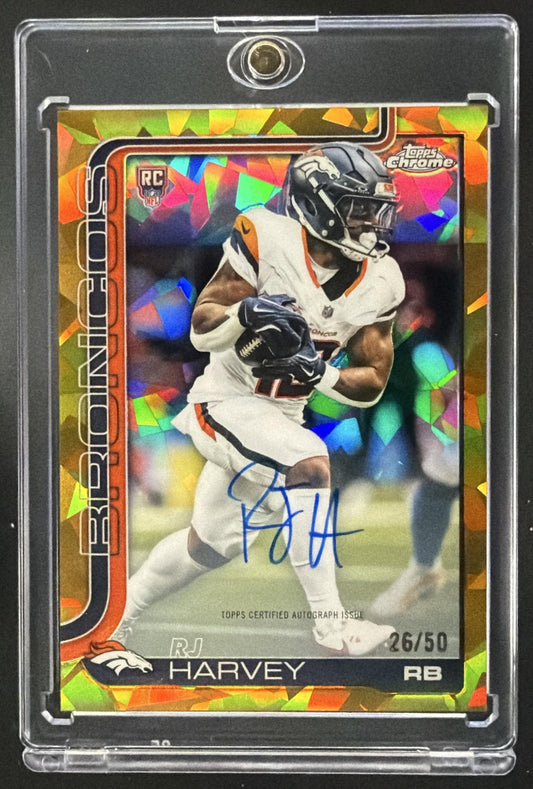 2025 Topps Chrome RJ Harvey #RA-RH Rookie Auto Gold Refractor 26/50 RC