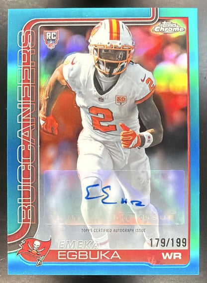 2025 Topps Chrome Emeka Egbuka #RA-EE Rookie Auto Aqua Refractor 179/199 RC