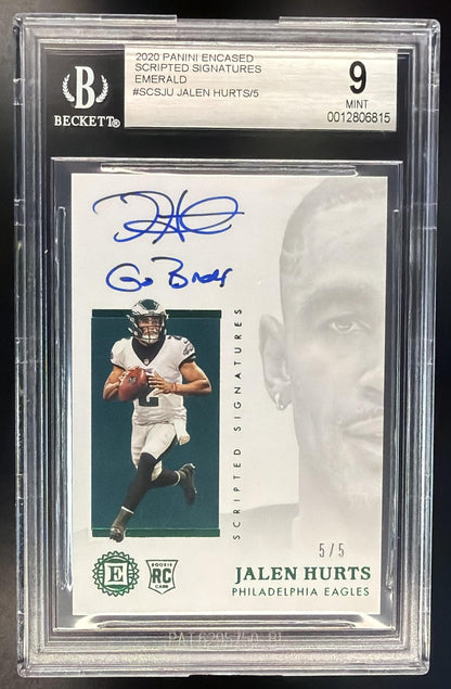 2020 Panini Encased Jalen Hurts #SCS-JU Auto 5/5 Go Birds Scripted BGS 9