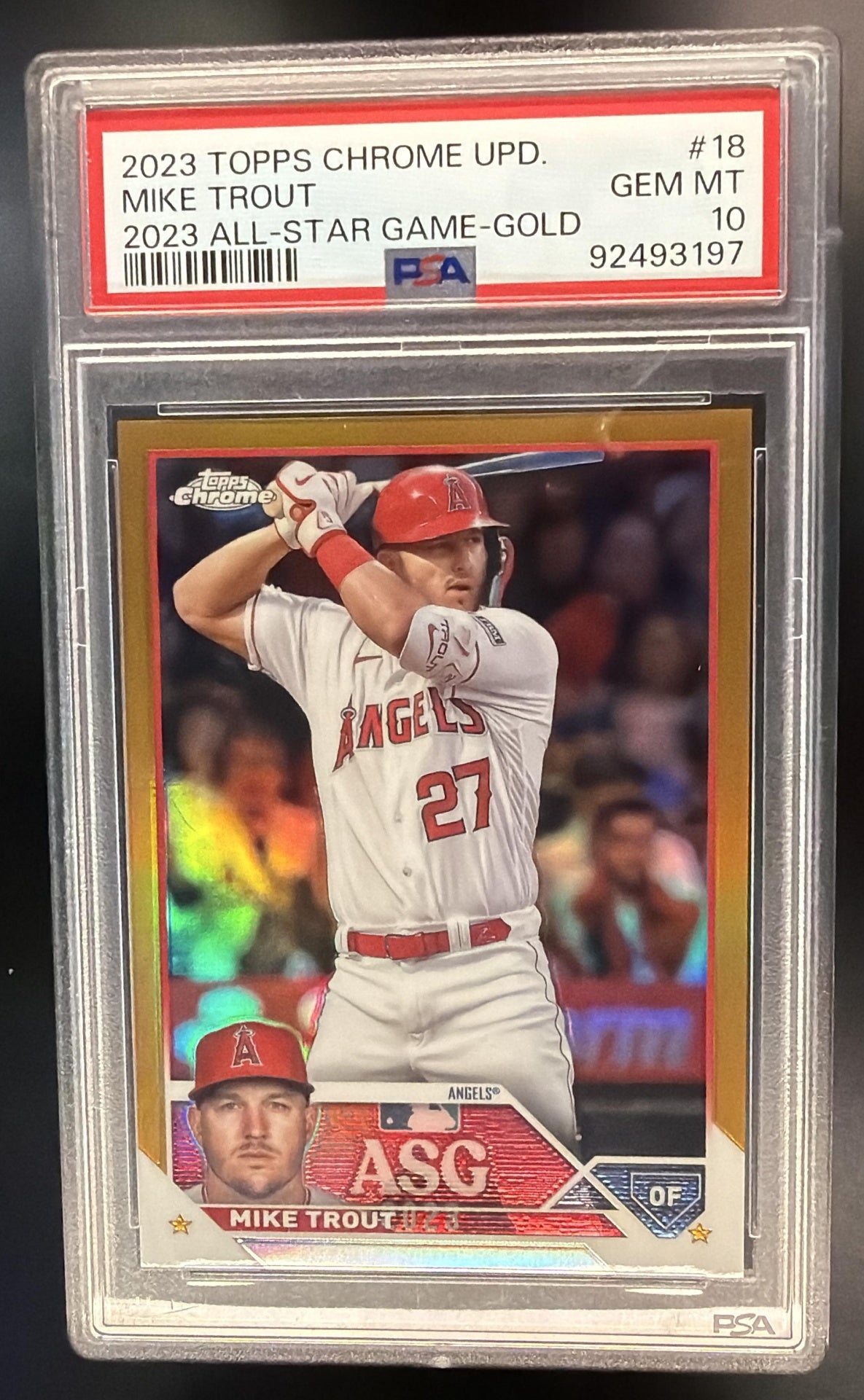 2023 Topps Chrome Update Mike Trout #ASGC-18 All Star Game Gold 1/50 PSA 10