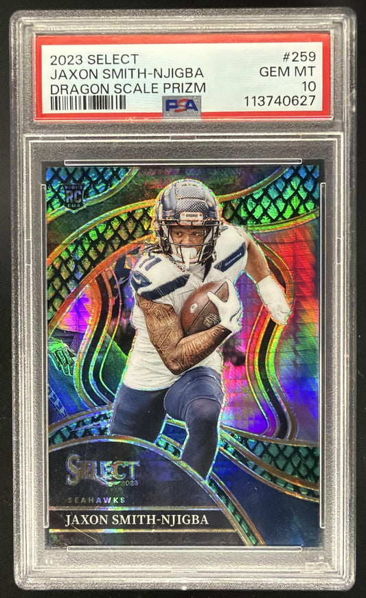 2023 Panini Select Jaxon Smith-Njigba #259 Dragon Scale Prizm /70 Club RC PSA 10