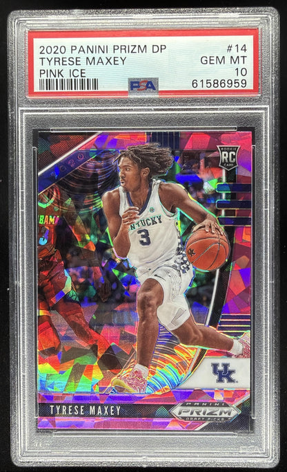 2020-21 Panini Prizm Draft Picks Collegiate Tyrese Maxey #14 Pink Ice RC PSA 10
