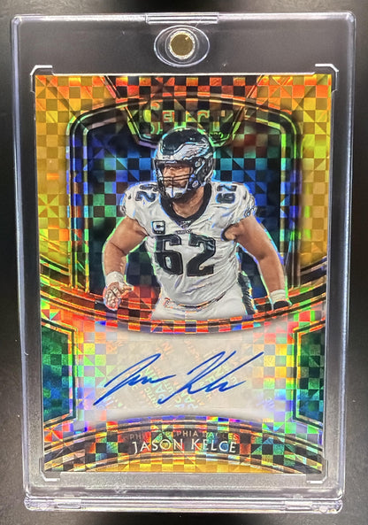 2020 Panini Select Jason Kelce #SI-JKE Signatures Gold Prizm 4/10 Auto