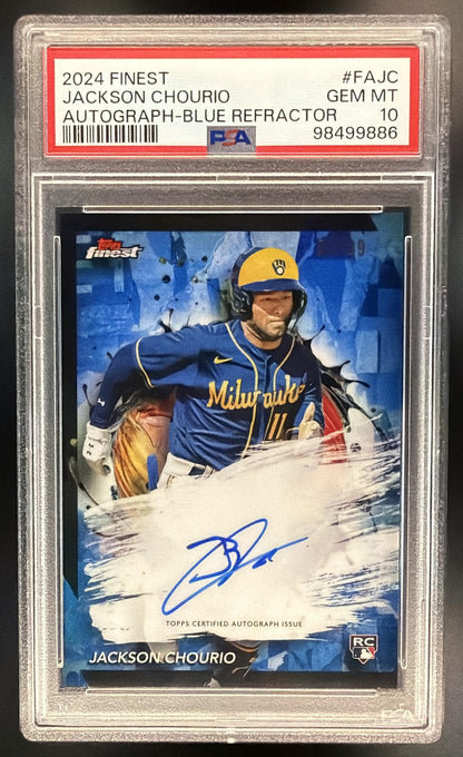 2024 Topps Finest Jackson Chourio #FA-JC Auto Blue /99 Refractor RC PSA 10