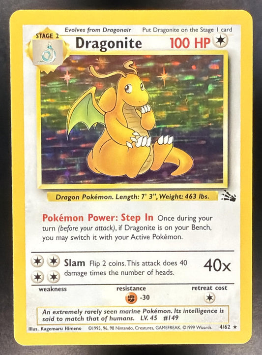 1999 Pokemon Fossil Dragonite Unlimited Holo 4/62 LP
