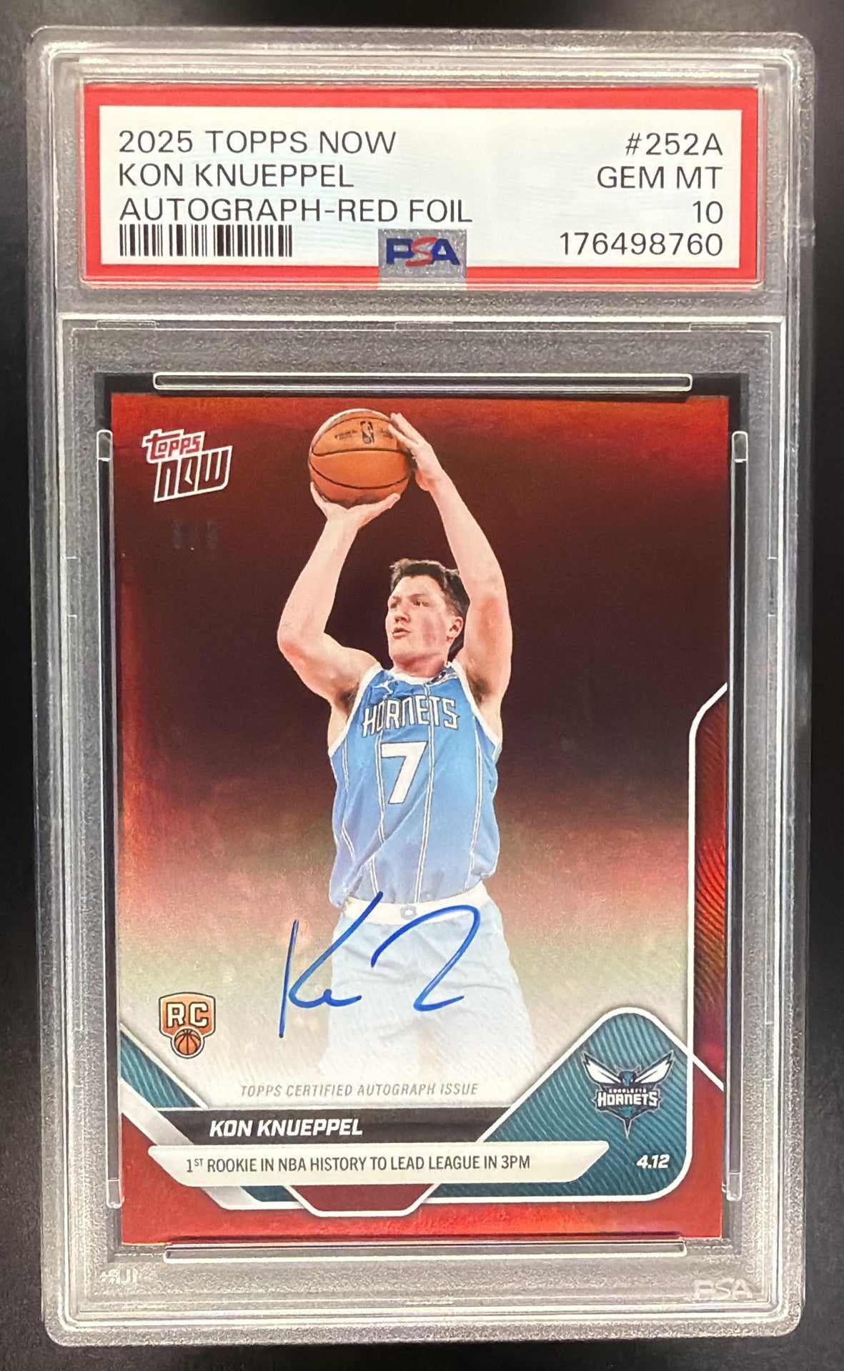 2025-26 Topps Now Kon Knueppel #10 Auto Red Foil /5 PSA 10