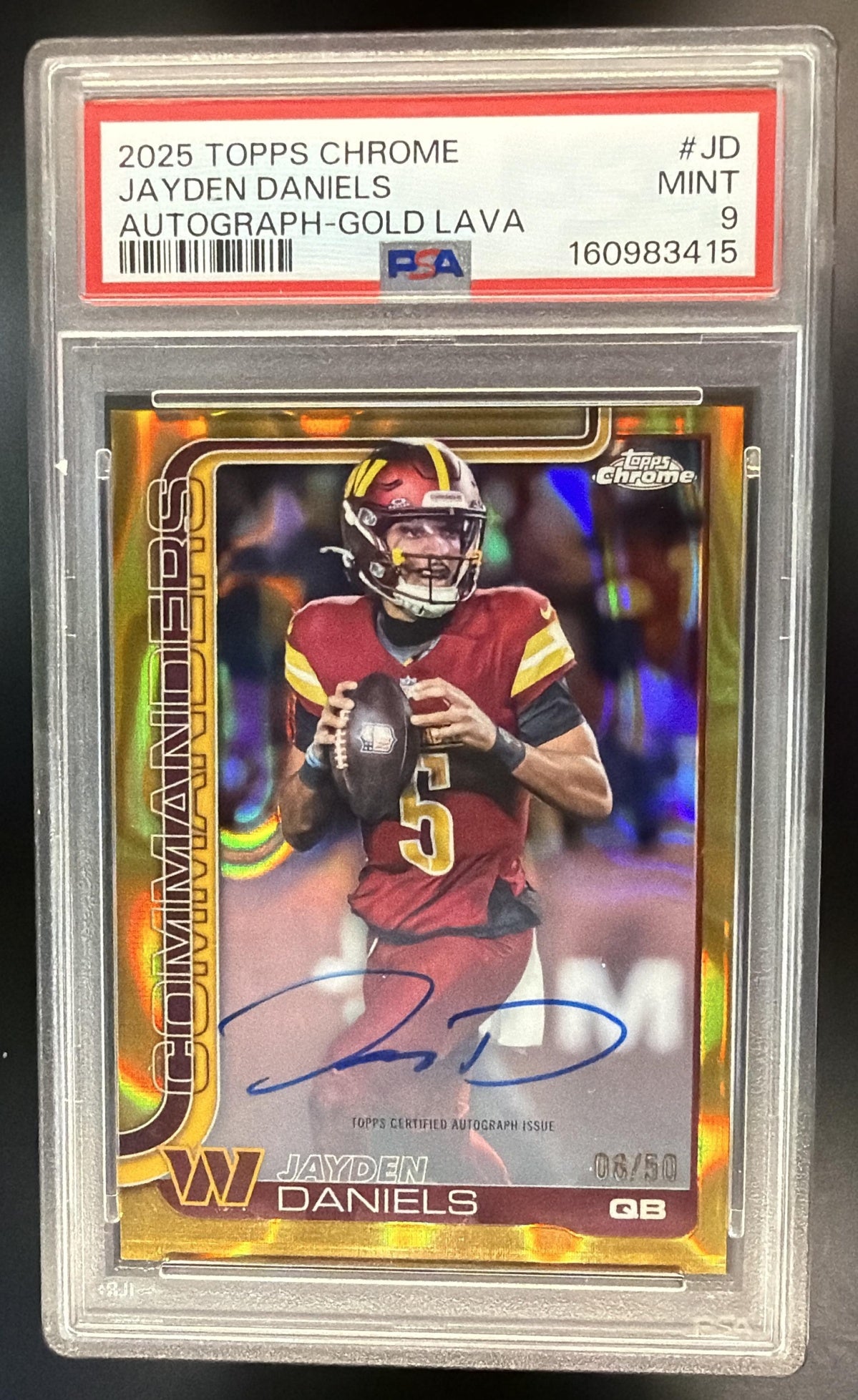 2025 Topps Chrome Jayden Daniels #BA-JD Auto Gold Lava Refractor 8/50 PSA 9