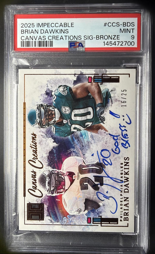 2025 Panini Impeccable Brian Dawkins #CCS-BDS Canvas Creations /25 Auto PSA 9