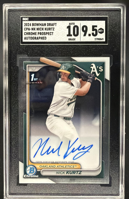2024 Bowman Draft Nick Kurtz #CPA-NK Chrome Auto 1st Prospect SGC 9.5