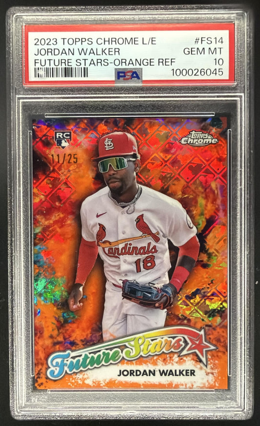 2023 Topps Chrome Logofractor Jordan Walker #FS-14 Future Stars Orange /25 RC PSA 10