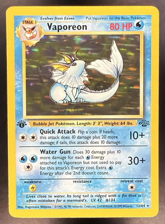 1999 Pokemon Jungle Vaporeon 1st Edition Holo 12/64 MP