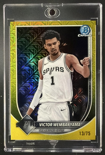 2025-26 Bowman Victor Wembanyama #BCV-143 Chrome Yellow Mojo Refractor 13/75