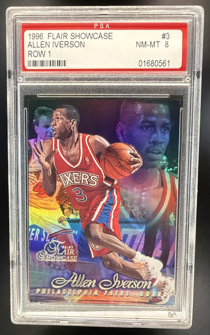 1996-97 Fleer Flair Showcase Allen Iverson #3 Row 1 Grace RC PSA 8