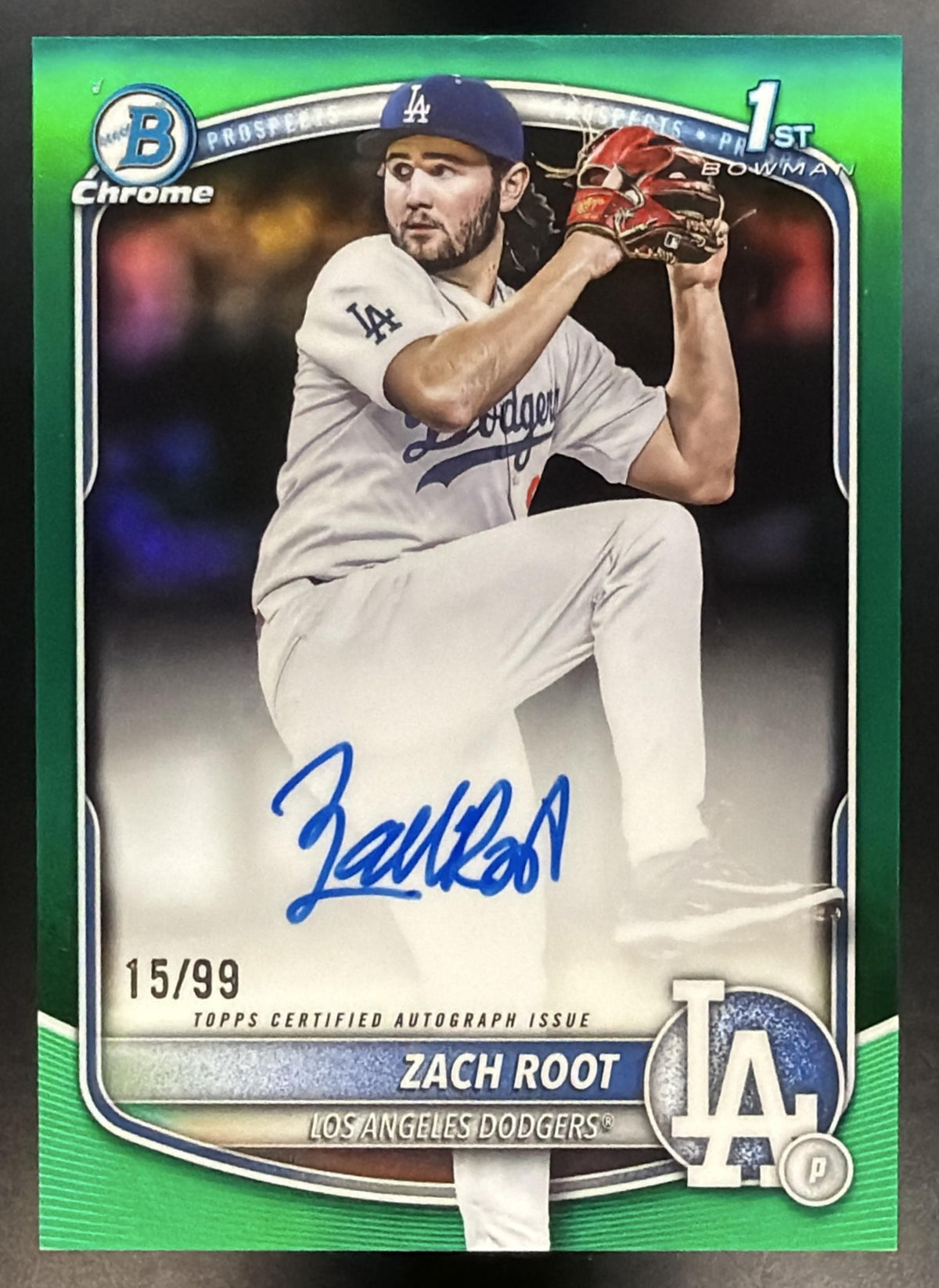 2025 Bowman Draft Zach Root #CPA-ZR Chrome Auto Green Refractor 15/99 1st
