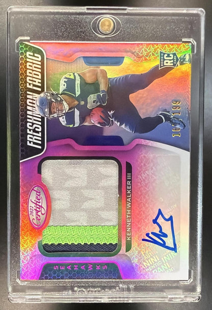2022 Panini Certified Kenneth Walker III #208 Mirror Pink /199 MEM Auto RC Freshman Fabric