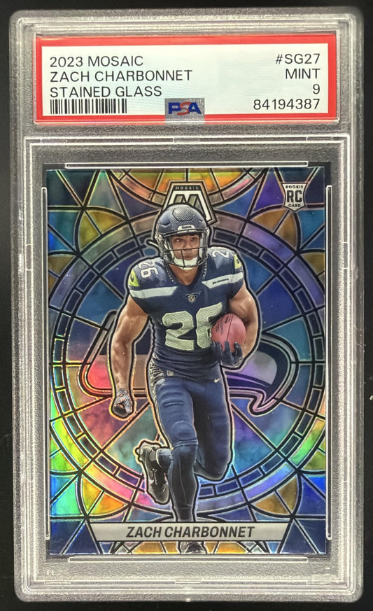 2023 Panini Mosaic Zach Charbonnet #SG-27 Stained Glass RC PSA 9