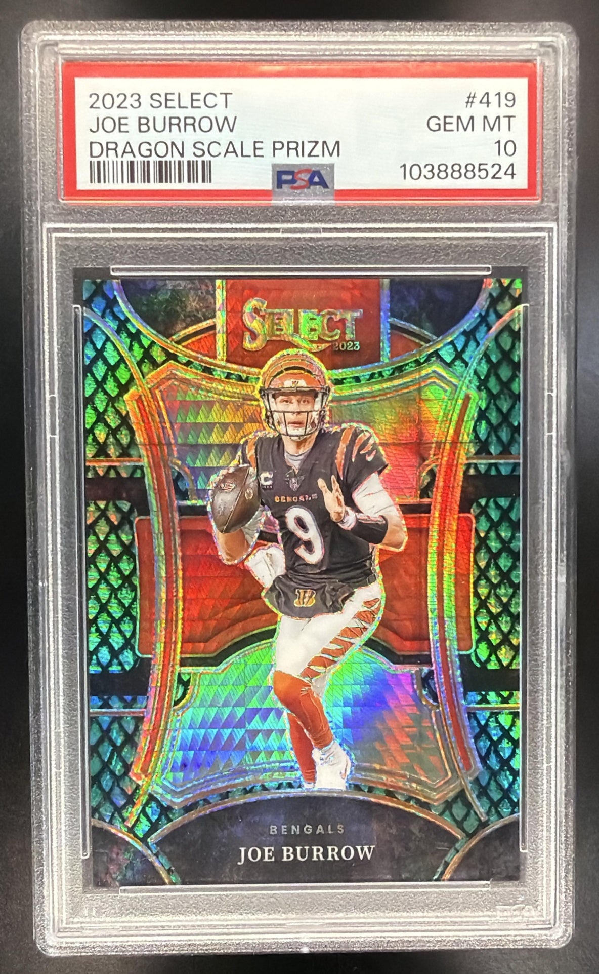 2023 Panini Select Joe Burrow #419 Dragon Scale Prizm /70 Suite PSA 10