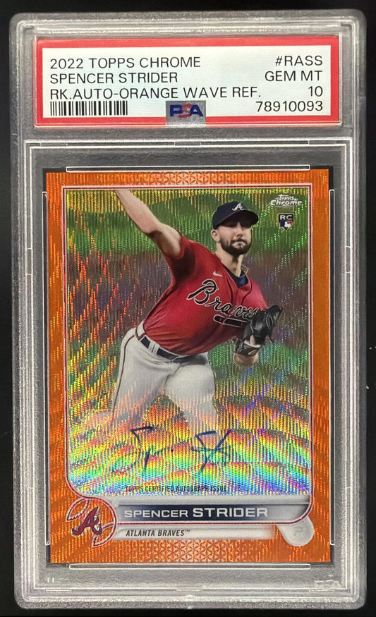 2022 Topps Chrome Spencer Strider #RA-SS Rookie Auto Orange Wave Refractor /25 RC PSA 10