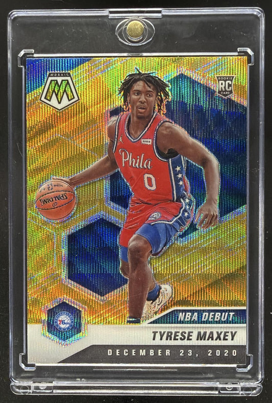 2020-21 Panini Mosaic Tyrese Maxey #263 Mosaic Gold Wave NBA Debut RC