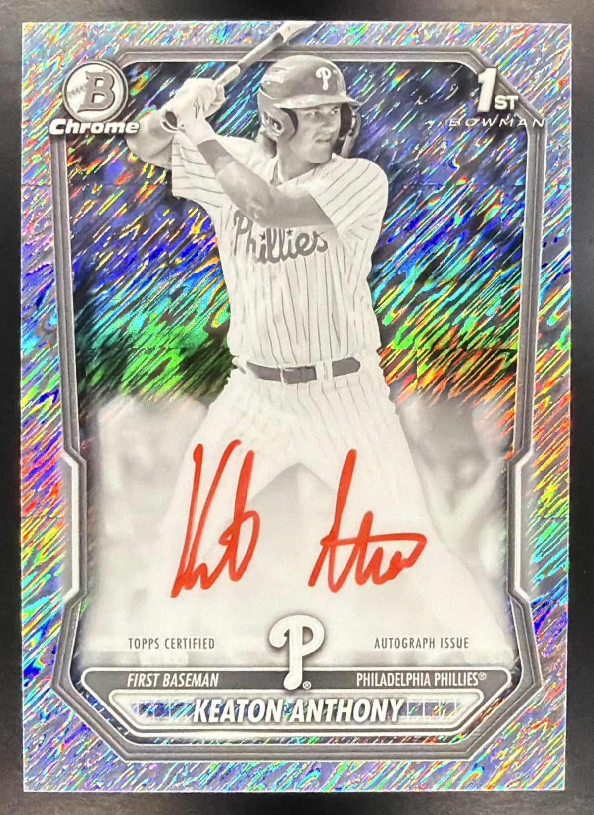 2026 Bowman Chrome Keaton Anthony #CPA-KA Prospects Auto Black & White Shimmer Refractor SSP Red ink