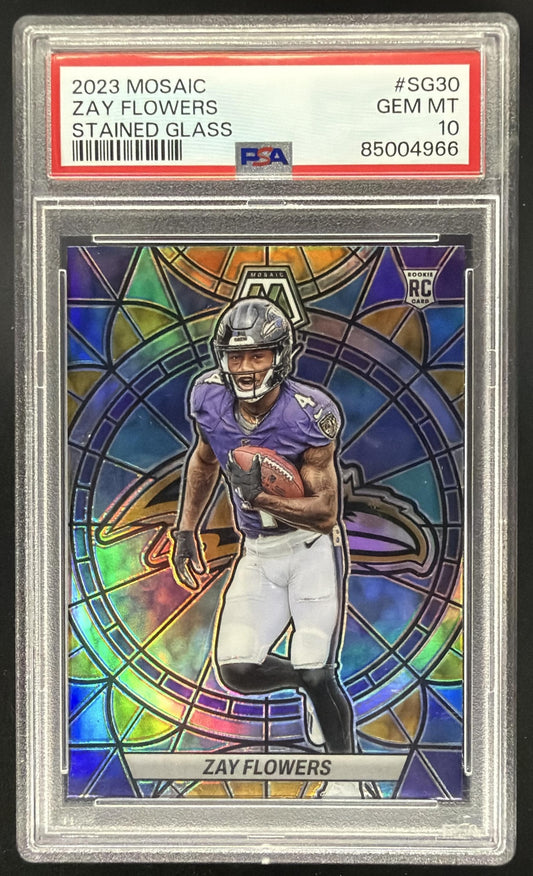 2023 Panini Mosaic Zay Flowers #SG-30 Stained Glass RC PSA 10