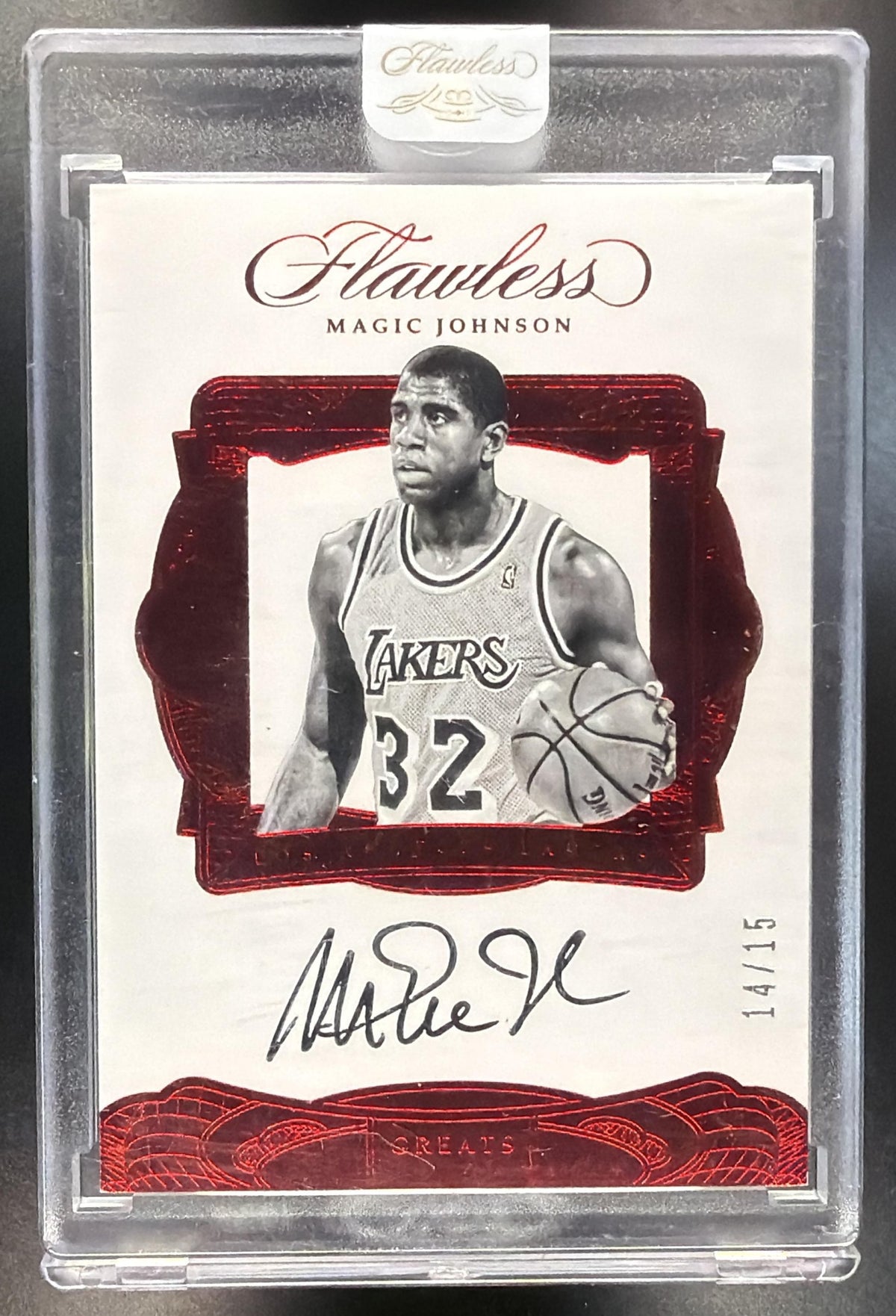 2016-17 Panini Flawless Magic Johnson #G-MGC Greats Ruby 14/15 Auto