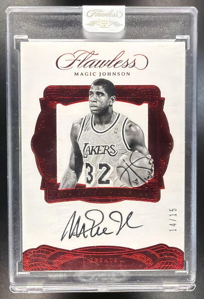 2016-17 Panini Flawless Magic Johnson #G-MGC Greats Ruby 14/15 Auto
