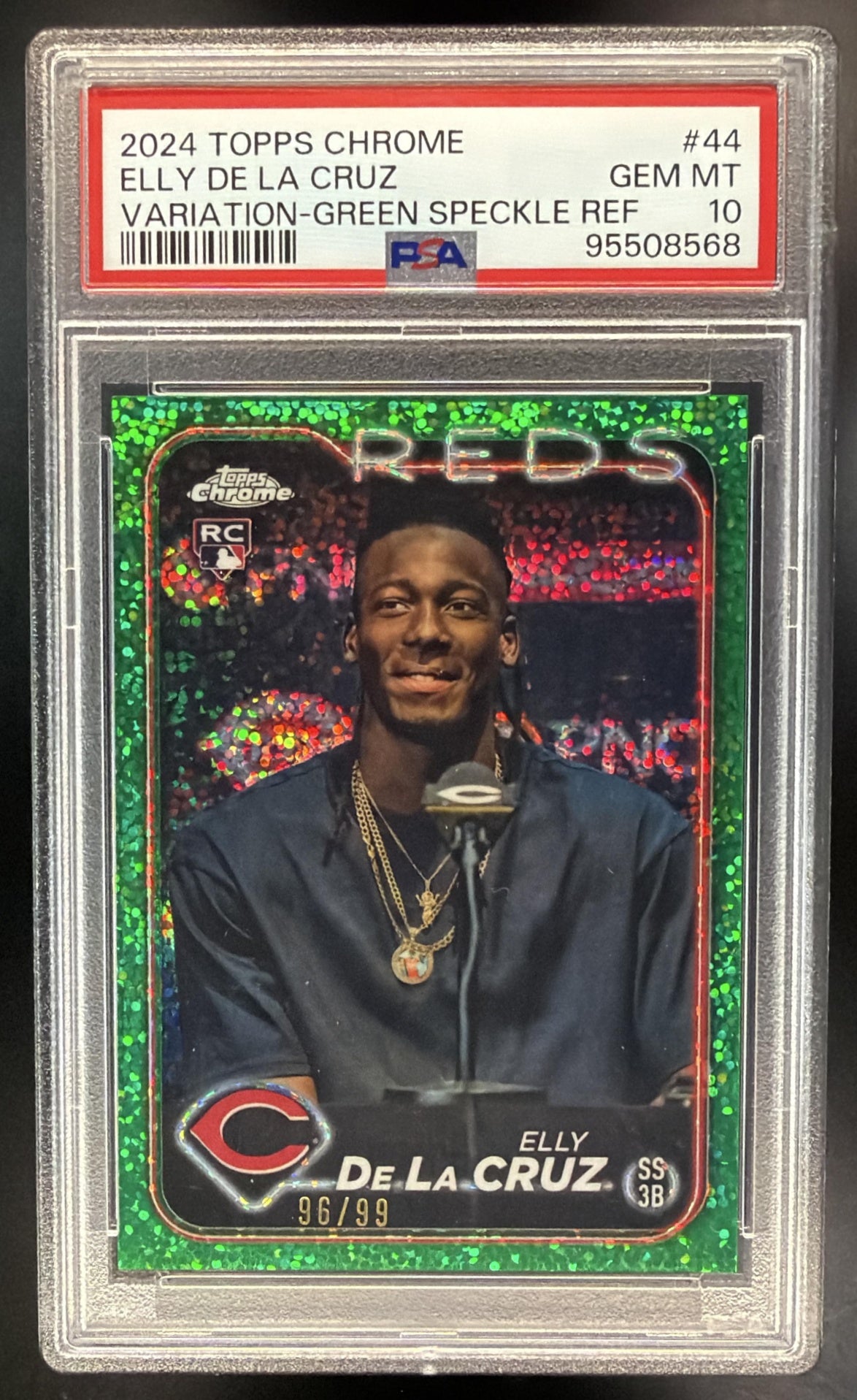 2024 Topps Chrome Elly De La Cruz #44 Image Variations Green Speckle Refractor /99 RC PSA 10