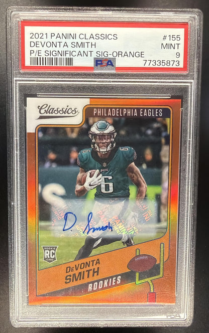 2021 Panini Classics DeVonta Smith #155 Premium Edition Significant Signatures Orange /10 Auto RC PSA 9