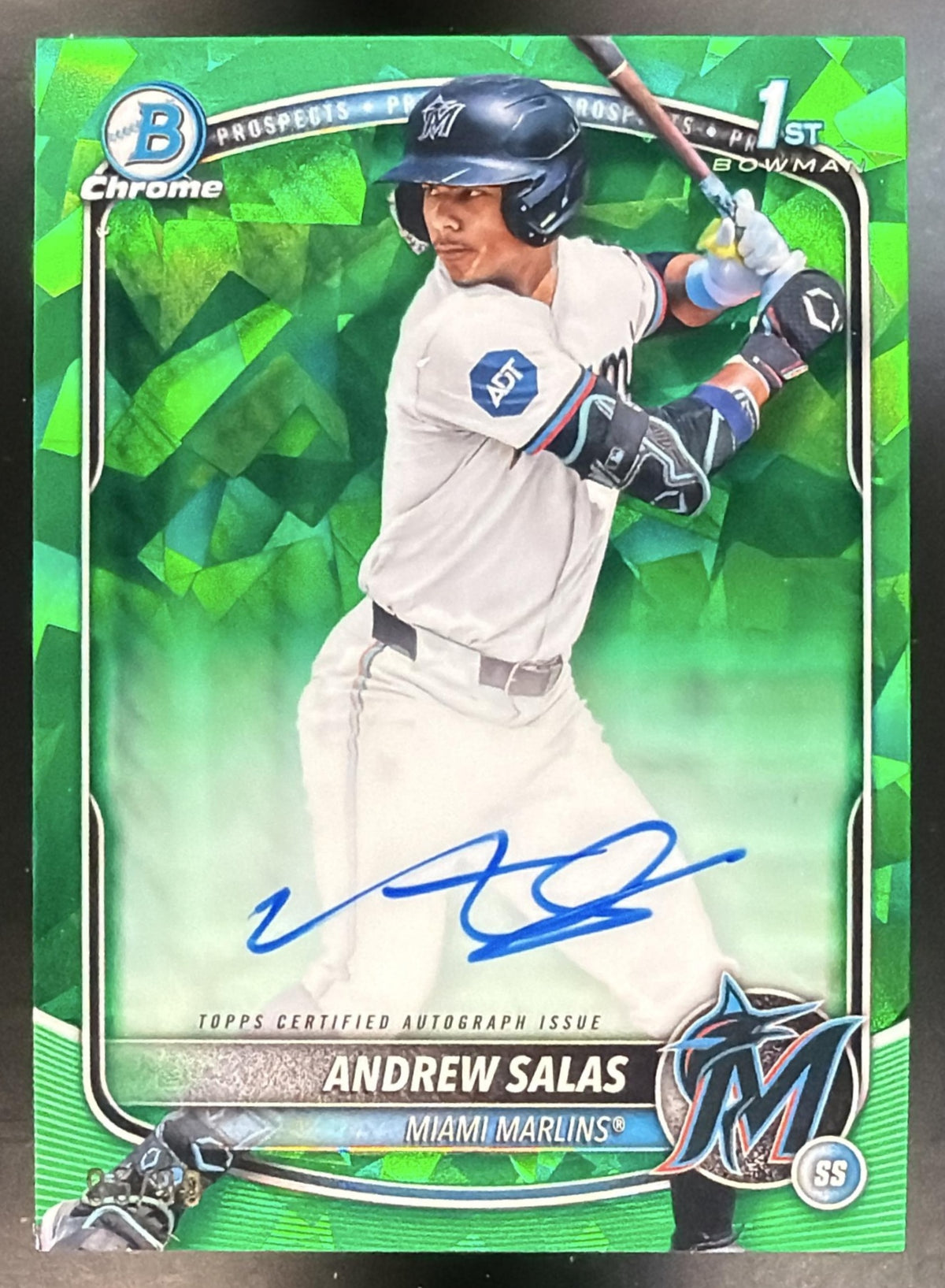 2025 Bowman Chrome Sapphire Andrew Salas #CPSA-AS Auto Green Refractor 95/99 1st Miami