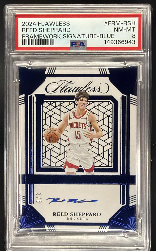 2024 Panini Flawless Reed Sheppard #3 Auto Sapphire /8 RC PSA 8