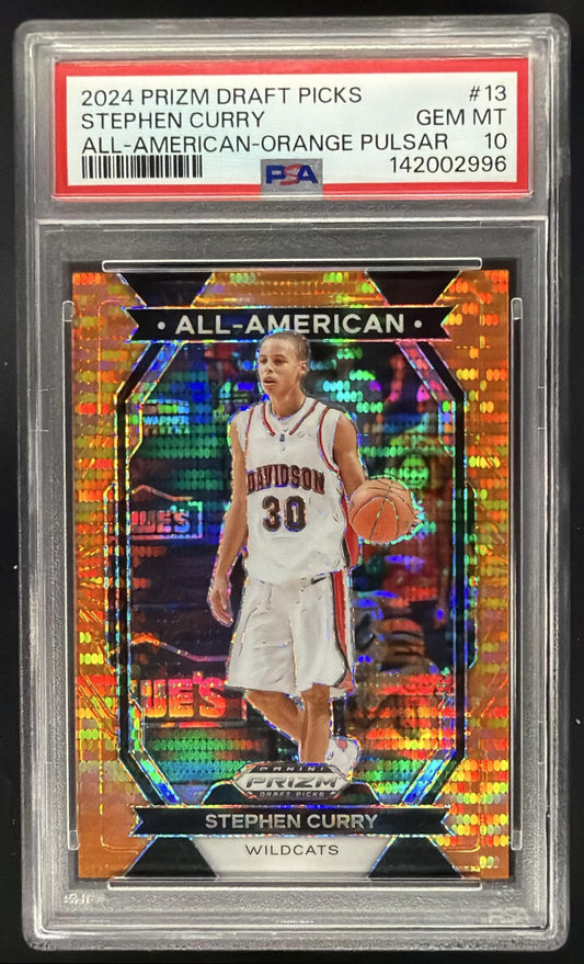 2024 Panini Prizm Draft Picks Stephen Curry #13 All American Orange Pulsar /49 PSA 10