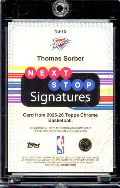 2025-26 Topps Chrome Thomas Sorber Orange Rookie Next Stop Auto /25