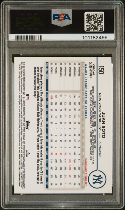 2024 Topps Chrome Juan Soto #150 Blue Wave Refractor /75 PSA 10