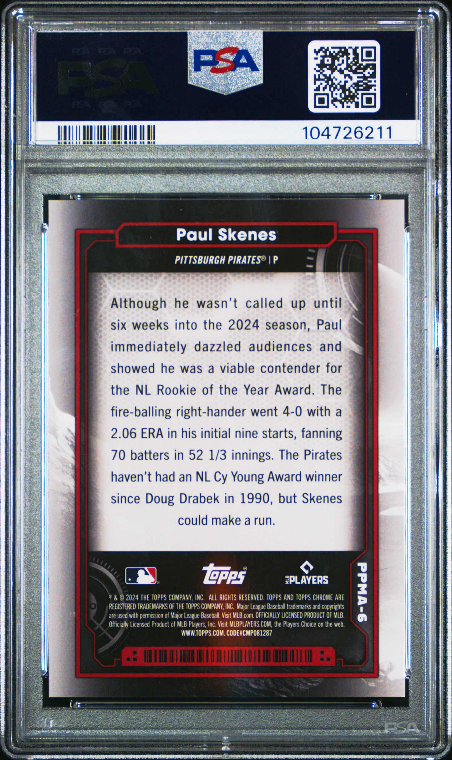 2024 Topps Chrome Cosmic Paul Skenes Planetary Pursuit Mars RC  SSP PSA 8