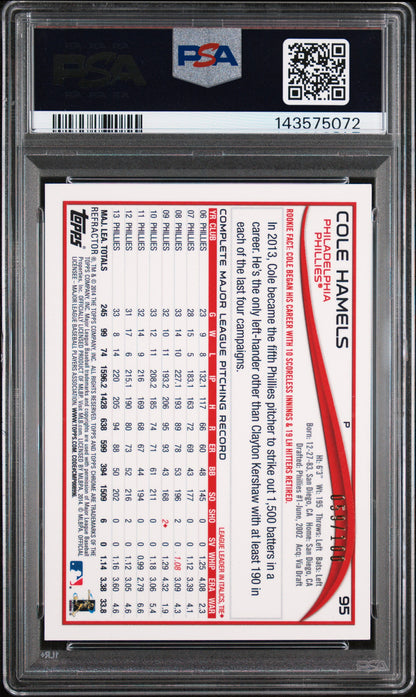 2014 Topps Chrome Cole Hamels #95 Black Refractor 59/100 PSA 9