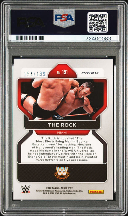 2022 Panini Prizm WWE The Rock #191 Blue 154/199 PSA 10