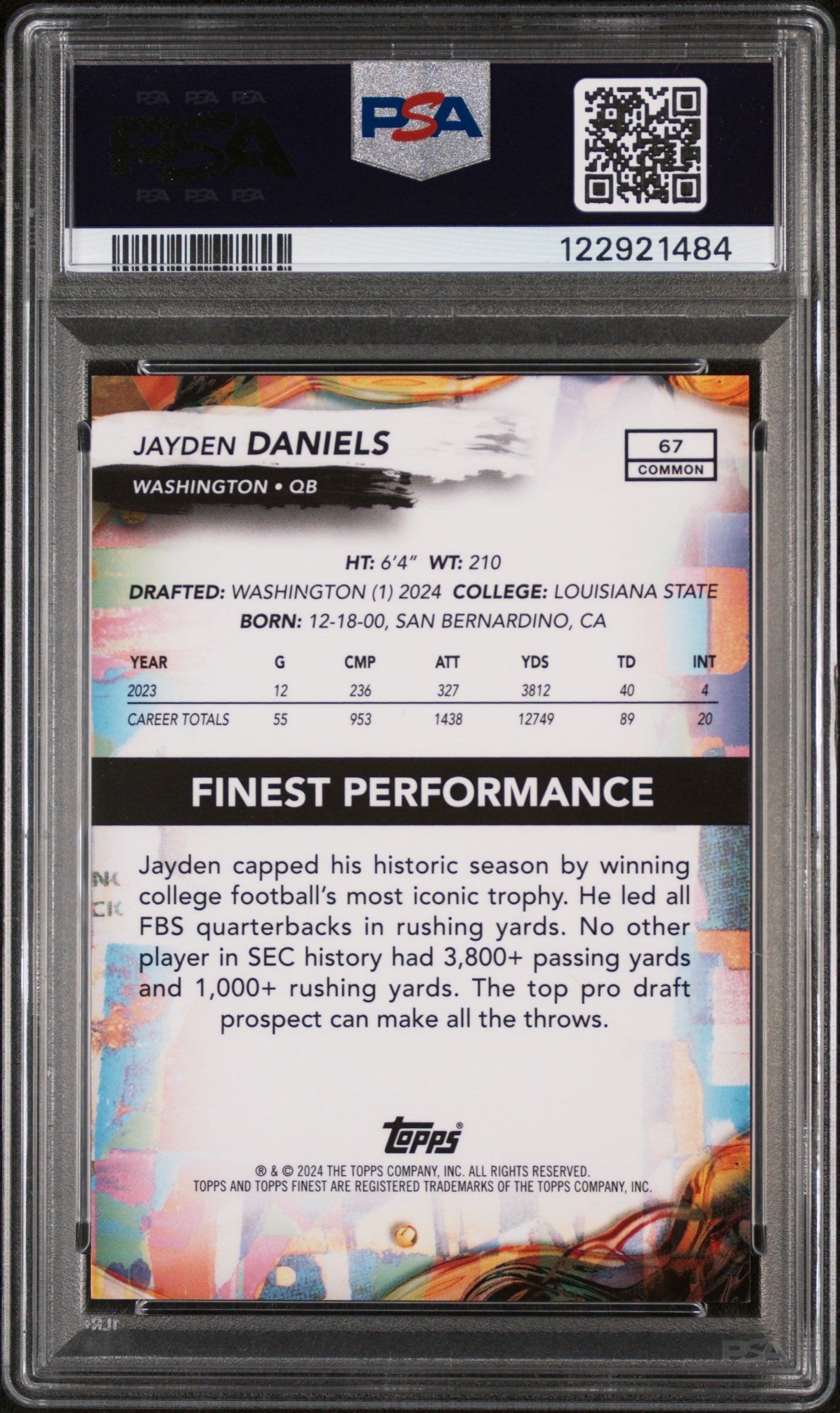 2024 Topps Finest Jayden Daniels #67 Black Geometric Refractor /25 RC PSA 8