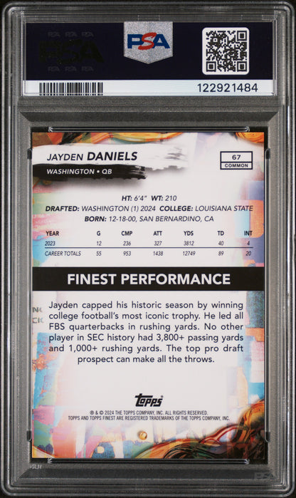 2024 Topps Finest Jayden Daniels #67 Black Geometric Refractor /25 RC PSA 8