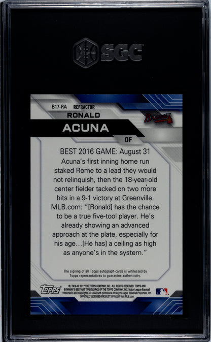 2017 Bowman's Best Ronald Acuna Rookie Refractor Auto SGC 10/10