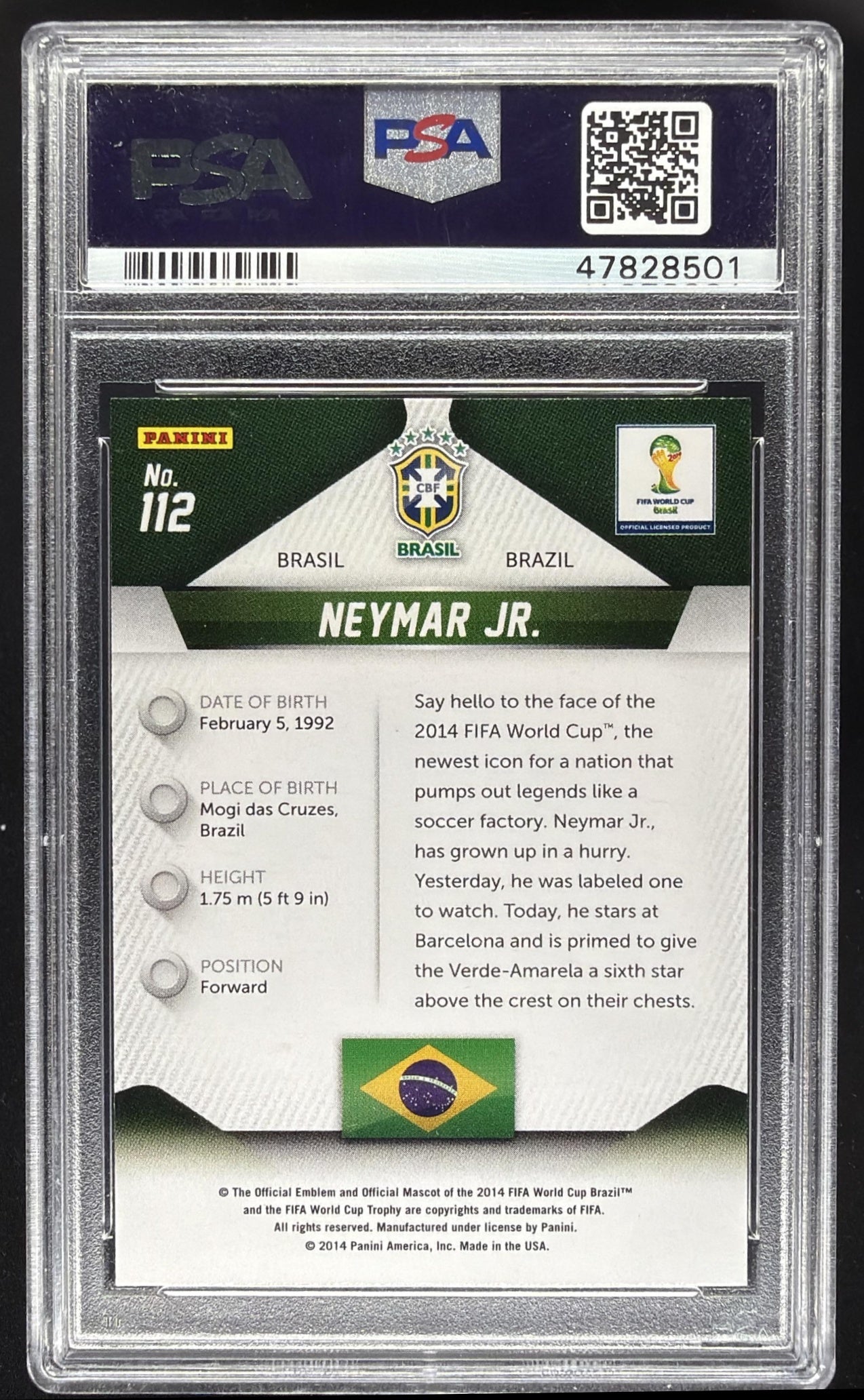 2014 Panini Prizm FIFA World Cup Brazil Neymar Jr. #112 PSA 10