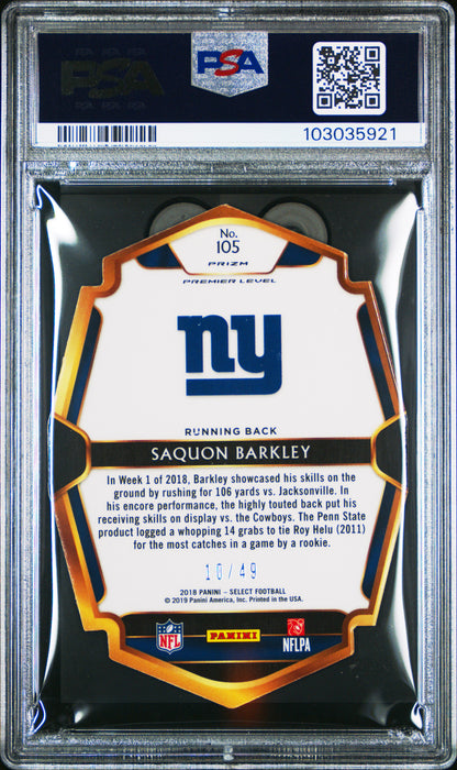 2018 Select Saquon Barkley Die Cut Neon Green Rookie /49 PSA 8